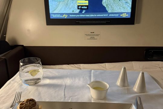 dinner-on-Etihad-First-Class-flight