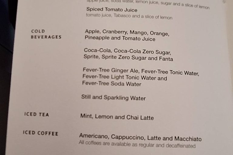 Onboard drink menu options