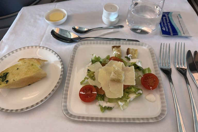 In-flight salad and garlic bread