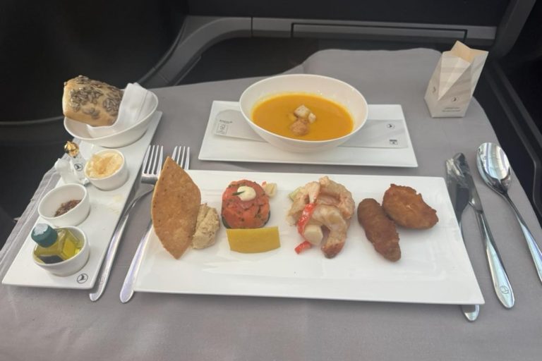 Turkish Airlines Business Class appetizer and soup meal
