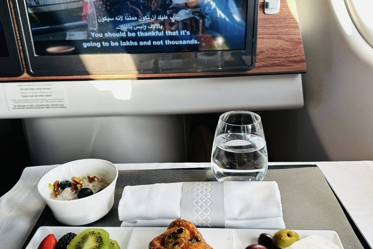 A full breakfast spread served onboard