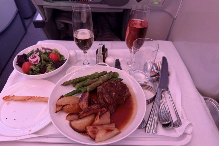 Steak dish served during journey