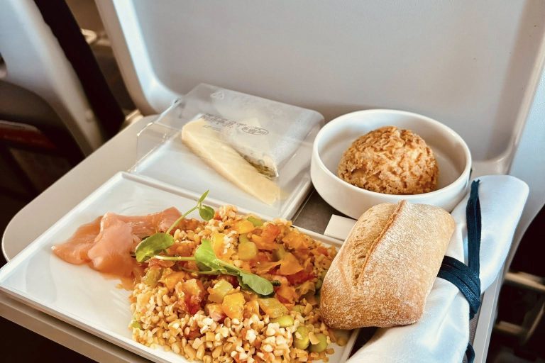 A complete meal served in Business Class
