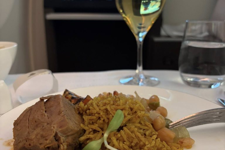 A glimpse of the rice dish served during the flight