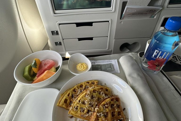Fresh waffles and fruits