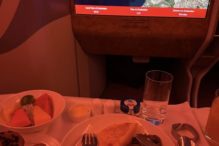 A freshly served meal onboard